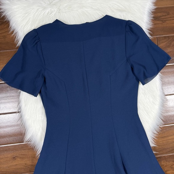 Reiss Women's Size US 6 / UK 10 Blue Teal Natalia V Neck Fit‎ & Flare Mini Dress - Picture 9 of 11